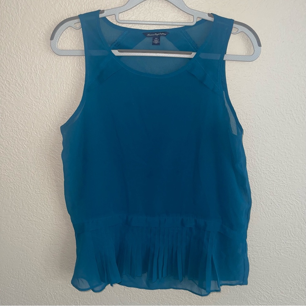 American Eagle Outfitters Turquoise Sheer Tank Top Small